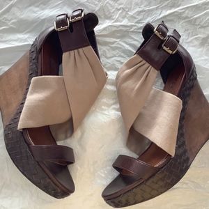 Halogen Shoes, Brown Leather Intrecatto